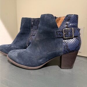 Vionic Navy Suede Ankle Boots with Snakeskin Detail